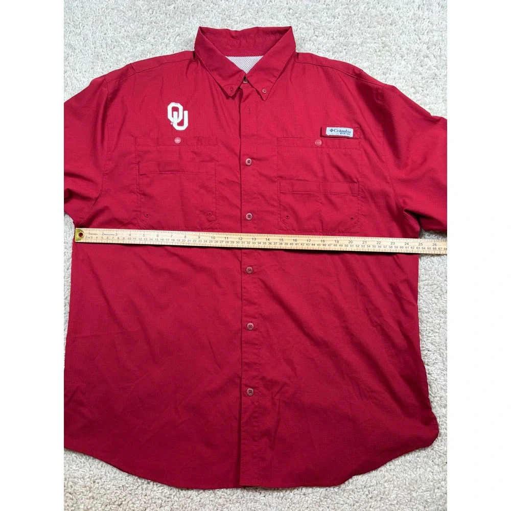 Columbia‎ PFG Fishing Shirt Mens XL Red Oklahoma Sooners NCAA Short Sleeve